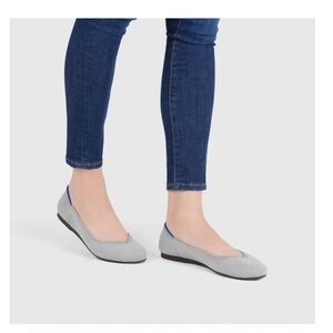 Rothys Women’s Gray Knit Ballet Flats with Blue Trim
